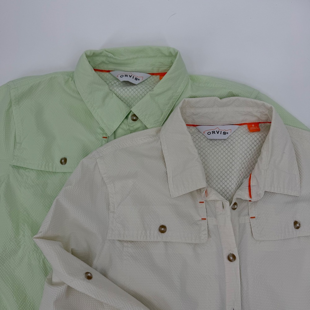Orvis Air Caster Ventilate Fishing Shirts Green Cream S Vented Back Lot of 2